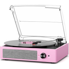 Vinyl Record Player Vintage Turntable, Bluetooth Portable Vinyl Record Player with 3 Speed 33/45/78 RPM and Built-in 2 Stereo Speakers, RCA Output, AUX Input Light Pi