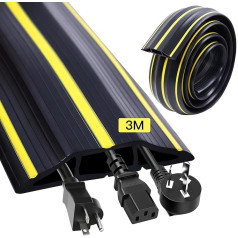 3 m Floor Cable Bridge with 3 Cable Ducts, Flexible PVC Floor Cable Protection, Garage Door Seal, Modular Cable Sleeve, Floor Wires Cable Cover for Office, Workshop, Warehouse, Garages, Concert