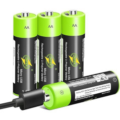 4 Stück AA Akku,Rechargeable Akkus,Wiederaufladbare Micro USB Doppel A Lithium Batterien,1,5 V,1700mAh,Dauerhaft