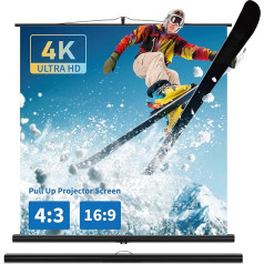 Retractable Projector Screen with Stand, Portable Projection Screen, Size Available from 81.3 Inches/16:9, 88.5 Inches/4:3 to 100 Inches/1:1, 4K, Compact Design, Ideal for Home Cinema, Indoor/Outdoor