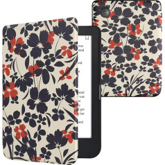kwmobile Flip Case Compatible with Kobo Clara 2E / Tolino Shine 4 Case - eReader Case - Flower Illustration Blue Red White