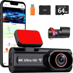4K Dashcam Car WiFi Car Camera with 64GB Card App Night Vision Loop Recording G-Sensor 24h Parking Mode Flip Mirror 170° Wide Angle (K6 Front + Rear Camera)