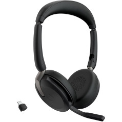Jabra Evolve2 65 Flex - Stereo Bluetooth Headset with Wireless Charging Pad, Noise Cancelling Jabra ClearVoice Technology and Hybrid ANC - Certified for MS Teams - Black