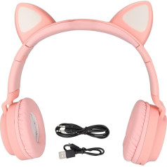 Gaming Headset, Cat Ear Gaming Headphones, Deep Bass, High Sound Quality, LED Light, Foldable Cute Cat Ear Headset with Soft Earmuffs (Pink)