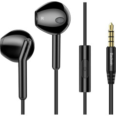 Headphones with Cable, In-Ear Earphones, 3.5 mm Jack, Stereo Bass Earphones with Volume Control, Noise Cancellation, Compatible with All Smartphones, Tablets, iPad, MP3 Players (Black)