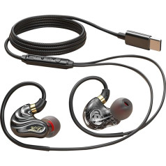 Holiper USB C Dual Driver Headphones with Cable, 1.2 m Cable with Headband Over Ear, Wired Earphones, Extra Bass, In-Ear Headphones with Microphone for Mobile Phone, PC, Tablet, MP3, Sports, Running