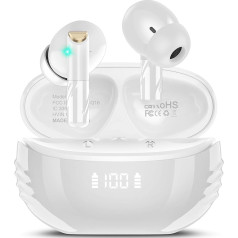 Wireless Headphones, Bluetooth Headphones with Microphone, Wireless Bluetooth Headphones with LED Display, White