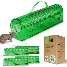 RatzFatz Premium Live Mouse Trap Including Bait Station - Live Trap Mice Reusable Outdoor, Indoor, Small Animals, No Touch, Pet Safe, Green, Pack of 4