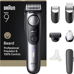 Braun BT9520 Series 9 Beard Trimmer with 7 Barber Tools, Power Boost & Lifetime Sharp ProBlade Blade, 180 Min Battery Life, with Fade, 52 Lengths, Precision Wheel & Locking, Waterproof, BT9520, Chrome