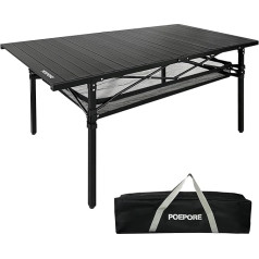 Camping Table Foldable Aluminium Large Garden Table for 4-6 People Outdoor Folding Table Foldable Rolling Table Travel Table with Mesh Bag Storage Bag 140 x 70 x 70 cm up to 80 kg Black