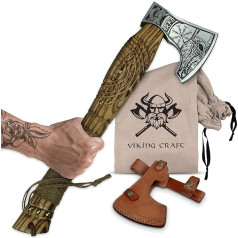 Viking Axe 50 cm, Handmade with Engraving and Leather Protection, Ideal Medieval Decoration, Gifts for Men and Women, Vikings Fan Item, LARP Hatchet