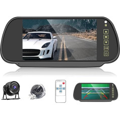 Rear View Mirror Reversing Camera 7 Inch Colour LCD Mirror Monitor, IP66 Waterproof HD Camera, Night Vision, Mirror/Normal Pictures, Screen Parking Aid with 15 m Cable 12 V-24 V for Cars, Cars,