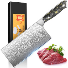 Home Safety Damask Chopping Knife - Premium Chinese Kitchen Knife Damascus Knife I Extra Sharp 17.6 cm Blade Made of 67 Layers VG-10 Damascus Steel I Damask Meat Knife Gift Box