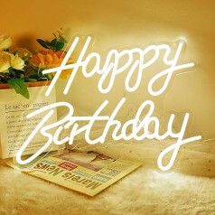 Happy Birthday Neon Sign Warm White LED Neon Light USB Power Letter Light Signs Dimmable Decorative Wall Lights for Home Bedroom Birthday Party Decoration Birthday Gift
