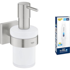 GROHE Start Cube 41098DC0 Soap Dispenser with Holder Capacity 160 ml Concealed Fixing Material Glass / Metal Super Steel + Adhesive for Bathroom Accessories