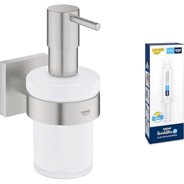 GROHE Start Cube 41098DC0 Soap Dispenser with Holder Capacity 160 ml Concealed Fixing Material Glass / Metal Super Steel + Adhesive for Bathroom Accessories