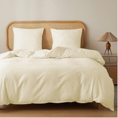 MR&HM Bed Linen 220 x 240 cm 3-Piece Cotton Bed Linen Set Made of 100% Cotton 220 x 240 x 1 Plus Two Pillowcases 80 x 80 cm with Zip Soft and Comfortable Bed Linen, Light Yellow