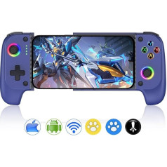 Mobile Game Controller for iPhone/Android with Case Support, Hall Effect Joysticks Gamepad Controller with Vibration Effect and Turbo Function, Retractable Phone Concontroller with RGB for PS Remote