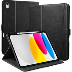 For iPad 10th Generation Case 10.9 Inch 2022 A2696 A2757 A2777 with Pen Holder Pencil Holder Wrist Strap Bag, PU Leather Protective Stand Case Cover for iPad Case 10 Generation, Black