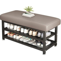 Shoe Bench with Seat, Industrial Shoe Rack with 2-Tier Storage Organiser, Steel Structure Shoe Organiser for Entrance, Hallway, Living Room (Grey)