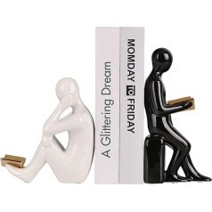 XINGYAN Keramisches Paar weißer und schwarzer Statuen Dekorative Lesestützen mit goldenen Büchern in der Hand für Regale, Home Decor Statuen und Skulpturen des Lesens (Gold Book)