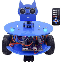 Smart Car Kit (Compatible with Arduino IDE), Line Tracking, Obstacle Avoidance, OLED Display, Ultrasonic Sensor, Wireless Remote Control, DIY STEM Educational Robot Car Kit (Blue)