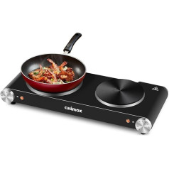 CUSIMAX Hob 2 Electric Cast Iron Hob, Hob 2 Plates with Double Temperature Control, Portable Camping Hob with Overheating Protection, Black Stainless Steel