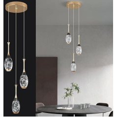Modern Black Gold Pendant Light 3-Bulb LED Ceiling Lights Mini Teardrop Crystal Pendant Light for Kitchen Island Bedroom Hallway Entrance Pendant Lamp Height Adjustable