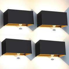 Kingwen 4 Pieces 20 W LED Wall Light Indoor/Outdoor with Motion Sensor 3000 K LED Wall Lights Black Outdoor Light with Motion Sensor Rectangular Adjustable Beam Angle Wall Lights IP65
