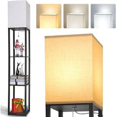 Aimosen Wooden Floor Lamp with 3 Shelves, 1.6 m Floor Lamp, Shelf, Floor Lamp with Wooden Shelf, Retro Wooden Floor Lamp for Living Room, Bedroom, Bedside Lamp with Lampshades, E27 Socket