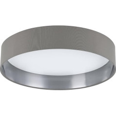 EGLO Maserlo 2 LED Ceiling Light, Textile Ceiling Light, Living Room Lamp Ceiling Made of Fabric in Silver and Grey, Plastic in White, Warm White, Diameter 38 cm