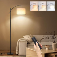 FIMEI Arc Floor Lamp for Living Room, 187.4 cm, Dimmable LED, Infinitely Adjustable Colour Temperature, High Floor Lamp with Drum Shade, Remote Control, 9W LED Bulb, Ideal for Reading, Bedroom