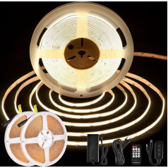 COB LED Strip 20 m, Dotless LED Strip with Remote Control and Power Supply, 348 LEDs/m, CRI 90+, 8 mm Width, DC24V LED Strip for Bedroom, 2 x 10 m, Neutral White, 4000 K