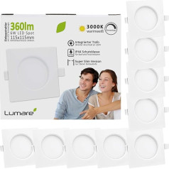 Lumare LED Recessed Spotlight Dimmable 6 W 360 lm 230 V IP44 Ultra Flat Recessed Lights White Square Square 26 mm Installation Depth Mini Slim Ceiling Spot in Warm White Set of 9