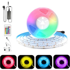 24 V 10 m WiFi COB LED RGB LED Strip, COB LED Strip RGB Dimmable with Remote Control and Power Supply, LED Light Strip, COB RGB LED Light Strip, 576 LEDs/M, App Controllable, Compatible with Alexa
