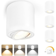 YindaLux LED Surface-Mounted Spotlights, Dimmable, 30° Swivel, Diameter 80 x 84 mm, White, Includes 5 W 500 LM LED Module 230 V, 3000 K/4000 K/6500 K, Aluminium Surface-Mounted Spotlights, Modern