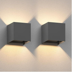 ledscom.de Cube Wall Light for Outdoor Use, Anthracite, IP65, Up & Downlight, Square + LED Lamp 501 lm, Warm White, Pack of 2