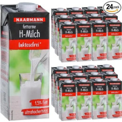 Naarmann Milk Lactose-free H-Milk 1.5% Fat Durable Milk, 1 Litre Each, Pack of 24 + pufai