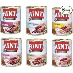 RINTI Kennerfleisch Dog Wet Food, 6 x 800 g, Mix Pack M2, 70% Meat & Offal, No Grain