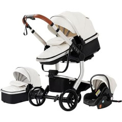 3-in-1 Combination Pram, 3-in-1 Travel Systems Pushchair, Infant High Landscape Reclining Buggy, Newborn Pram, Foldable Standard Pram (518 White)
