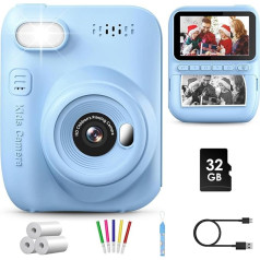 GREENKINDER Children's Instant Camera, 14MP 3.0 Inch Screen, Children's Camera, Instant Camera with 32G Card, Printing Paper & Coloured Pens, 1080P Camera Children Instant Print, 3-12 Years