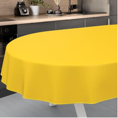 Oilcloth Tablecloth, Washable, Oilcloth, Garden Tablecloth, Outdoor, Indoor, Oval, 220 x 140 cm with Hem, Yellow