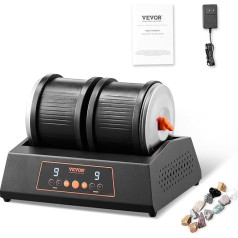 VEVOR Stone Polishing Machine Double Drum Stone Polishing Machine 9 Speed Levels 9 Day Polishing Timer Stone Polisher Direct Drive Motor 35 dB Quiet Rotation Polisher Black
