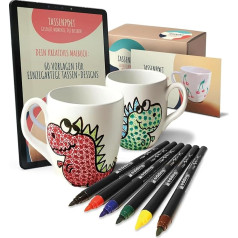 TassenPoet Mug Painting Set with 2 Ceramic Cups (400 ml) & 6 Edding Porcelain Painting Pens with Instructions - DIY Painting Cups - Dishwasher Safe - Creative Gift for Children & Adults