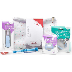 Curaprox Baby Gift Set Light Blue with Teething Ring, Nuggi, Nuggi Holder and Ultra Soft Baby Toothbrush