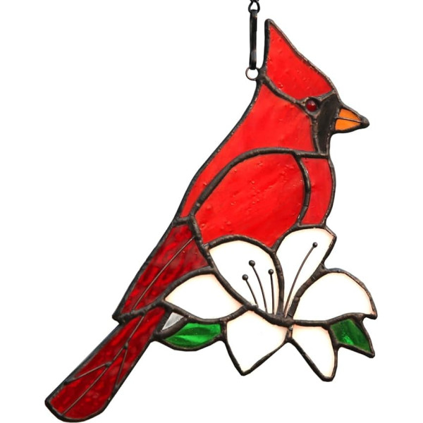 Cardinal Buntglas-Fensterdekoration, Wandbild, Weihnachtsvogel für Vogelliebhaber, Geschenk, Vogel Buntglas-Lichtfänger