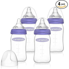 Lansinoh Set of 4 Glass Wide Mouth Bottles with NaturalWave Teat Size S 160 ml