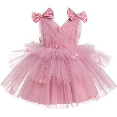 Baby Girl Butterfly Birthday Dress Sleeveless V-Neck Tulle Tutu Princess Rainbow Ruffle Dress Kids Wedding Pageant Party Dress