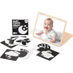Baby Mirror Toy - Baby Toy 0-6 Months Montessori Tummy Time Toy, Newborn Gift Baby Cards and Practical Card Holder as Stand for Tablets or Mobile Phones