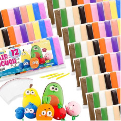 Air Dough 12 Colours (Pack of 120) Children's Modelling Clay Air Drying Clay Set for Children Modelling Clay Plasticine for Children Foam Clay Polymer Clay Toy Girls Gifts Boys Girls